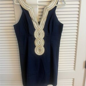 Lilly Pulitzer Navy Dress with Gold Embellishments